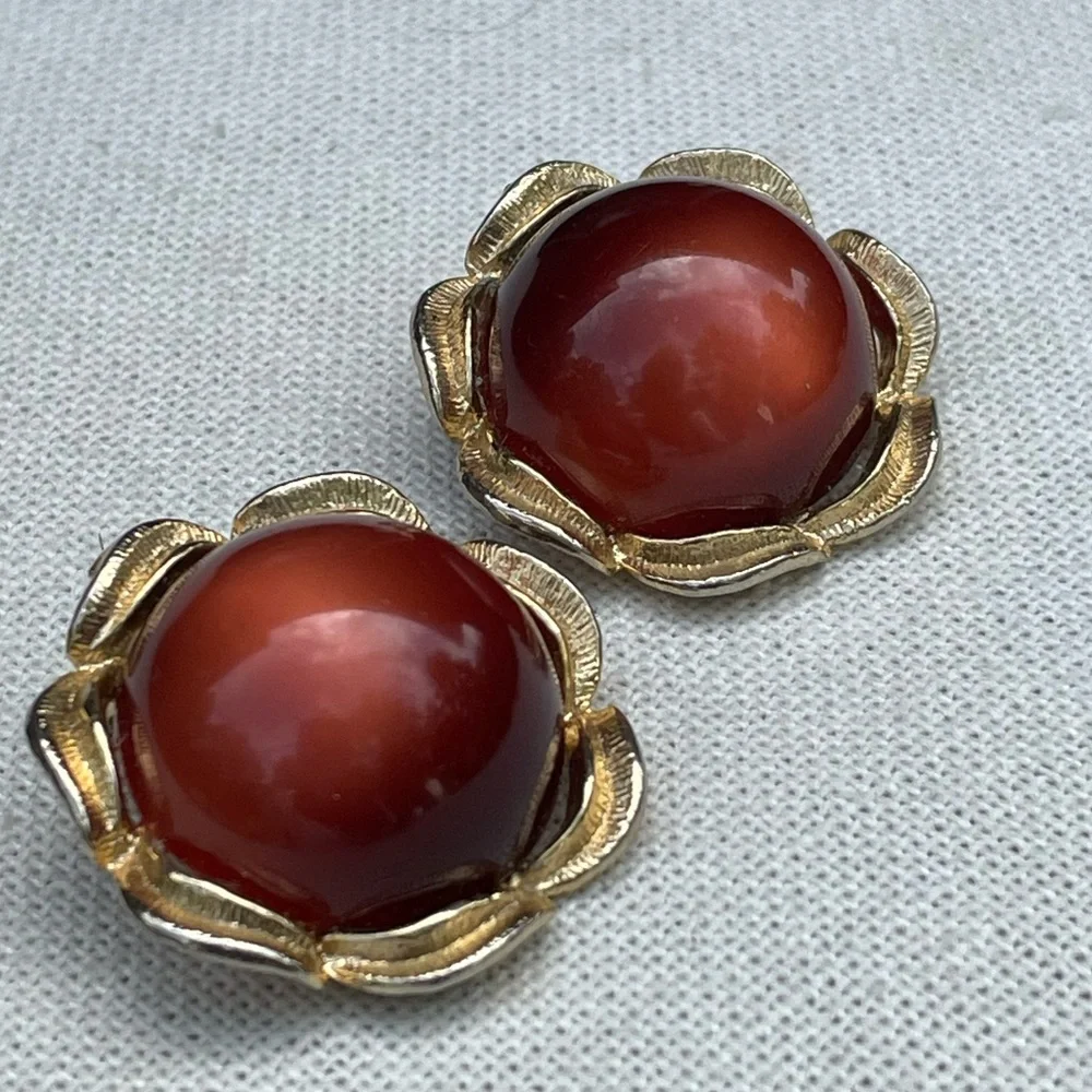 Vintage red moonglow lucite earrings